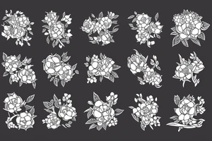 Abstract figures with flowers and branches tattoo idea
