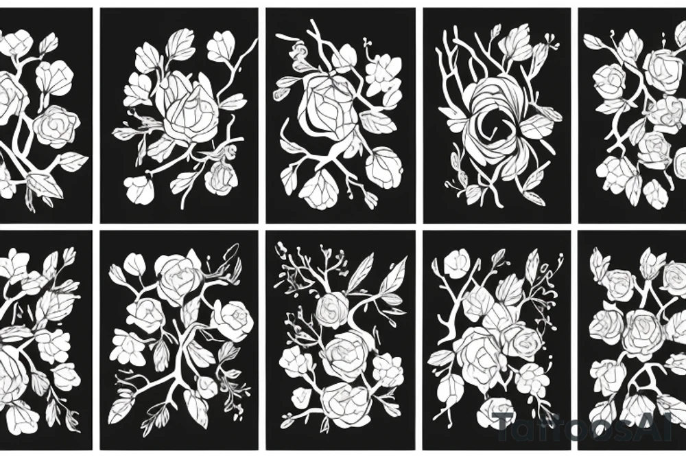 Abstract figures with flowers and branches tattoo idea