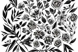 Abstract figures with flowers and branches tattoo idea