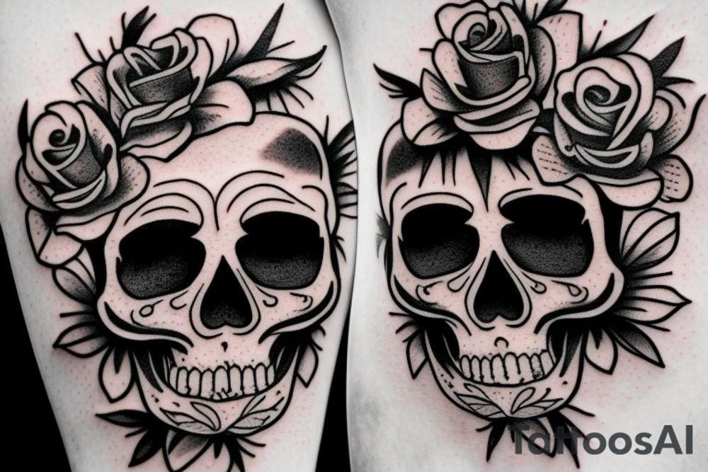 Skull like a vase for roses. tattoo idea