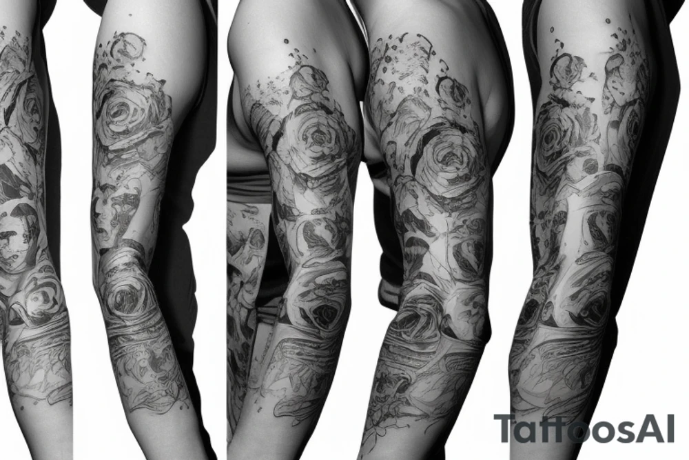 Trash polka sleeve without skulls tattoo idea