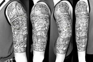 Trash polka sleeve without skulls tattoo idea