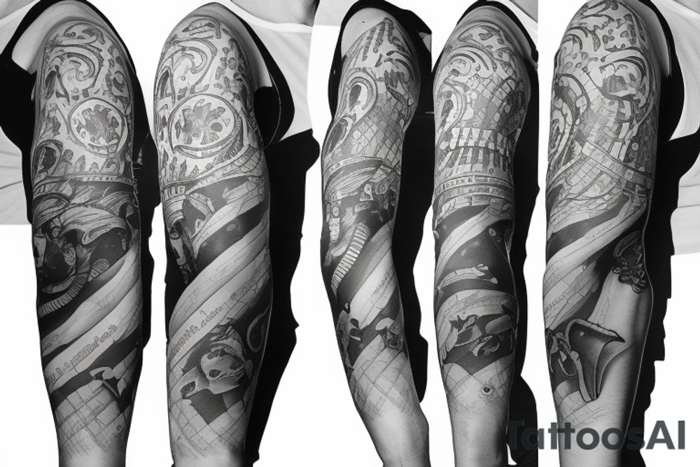 Trash polka sleeve tattoo idea