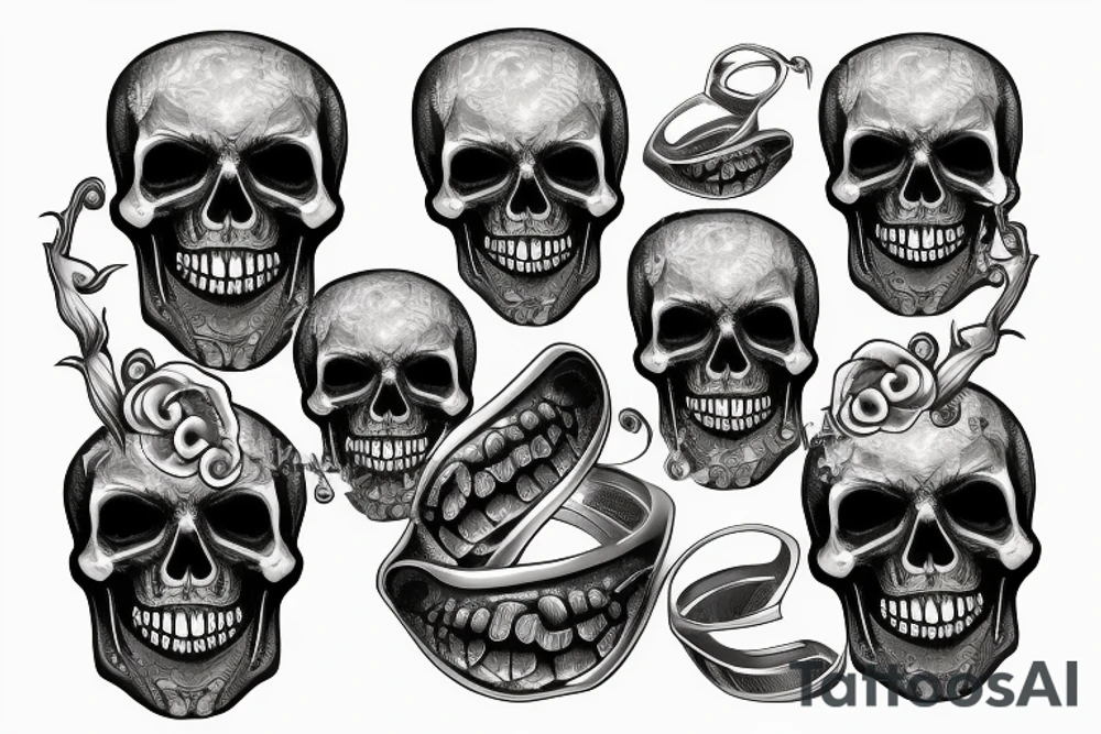 Silver skull ring in flame tattoo idea