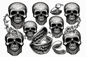 Silver skull ring in flame tattoo idea