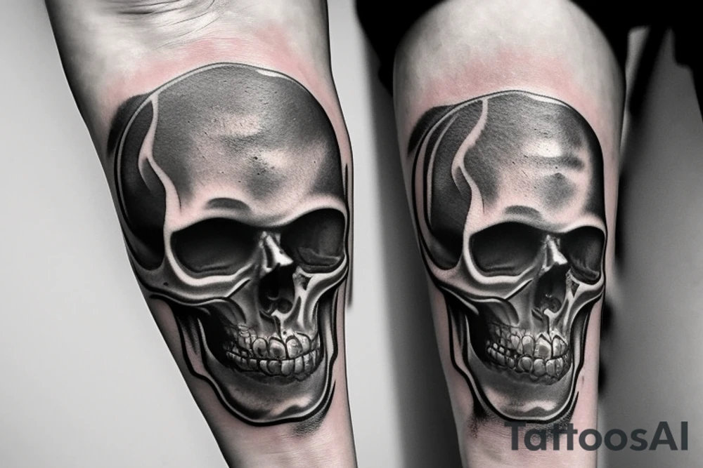 Silver skull ring in flame tattoo idea