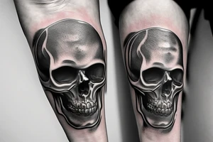 Silver skull ring in flame tattoo idea
