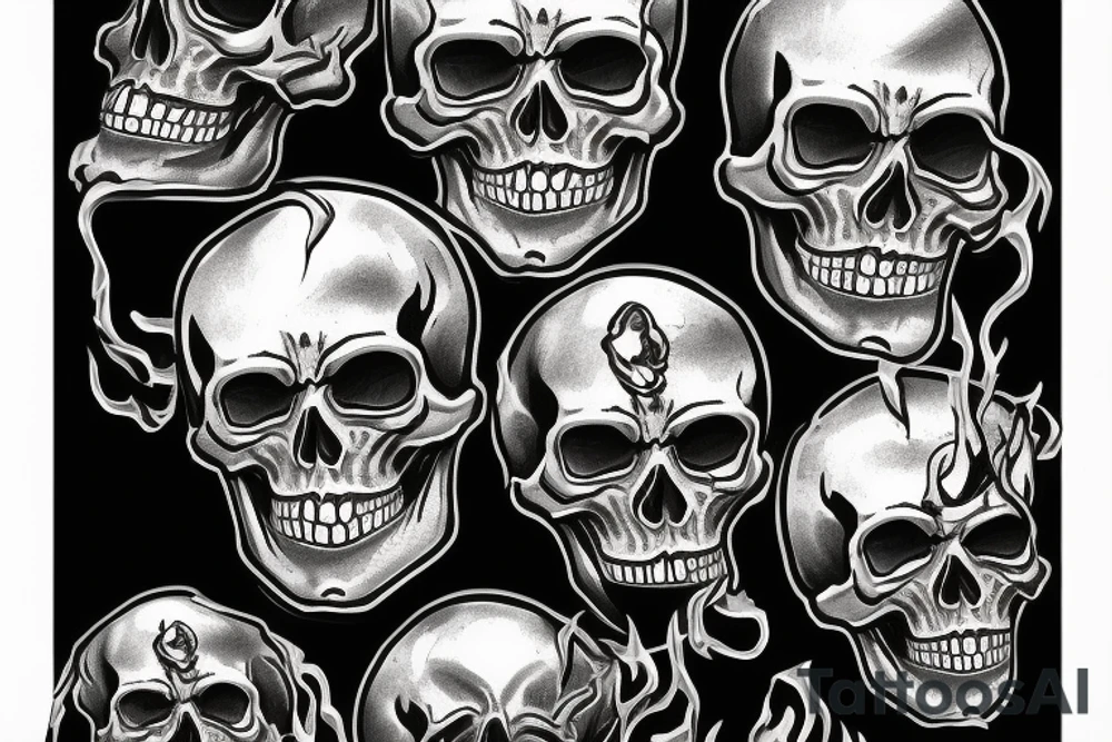 Silver skull ring in flame tattoo idea
