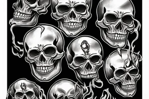 Silver skull ring in flame tattoo idea