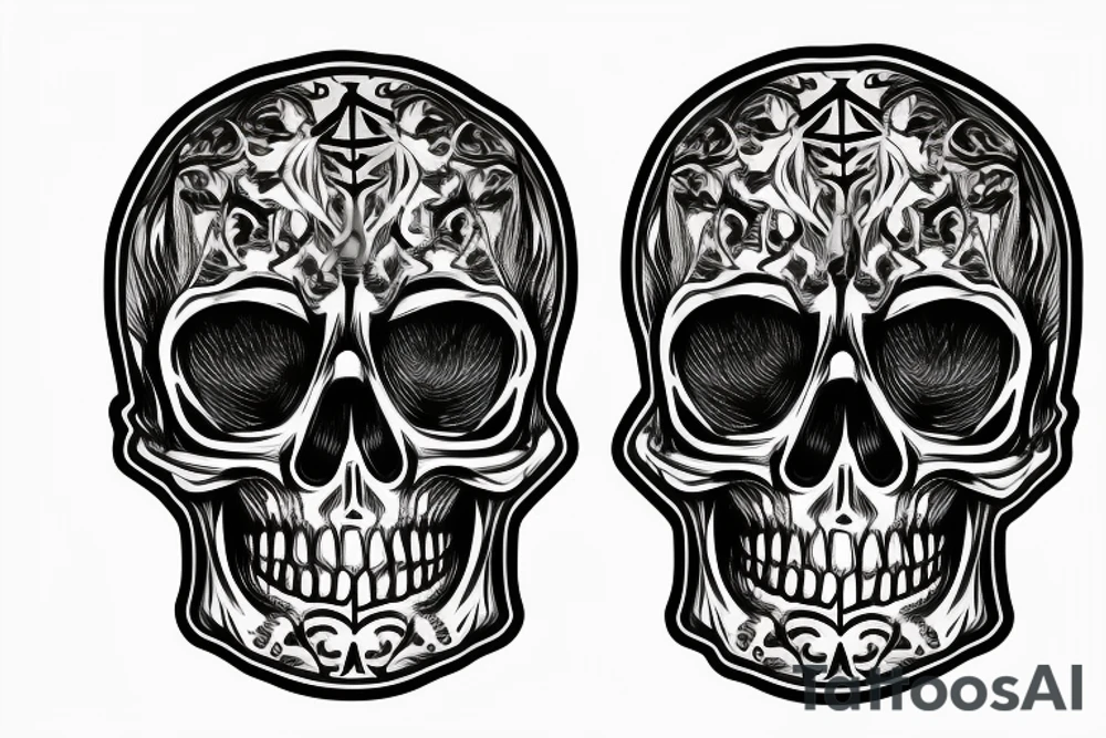 Silver skull ring in flame tattoo idea