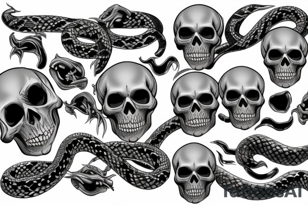 Silver skull with snake tattoo idea