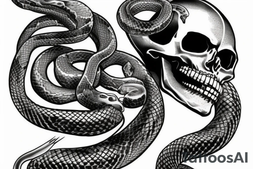 Silver skull with snake tattoo idea