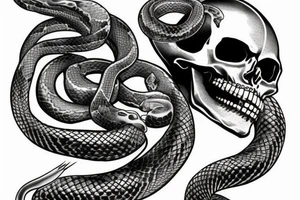 Silver skull with snake tattoo idea