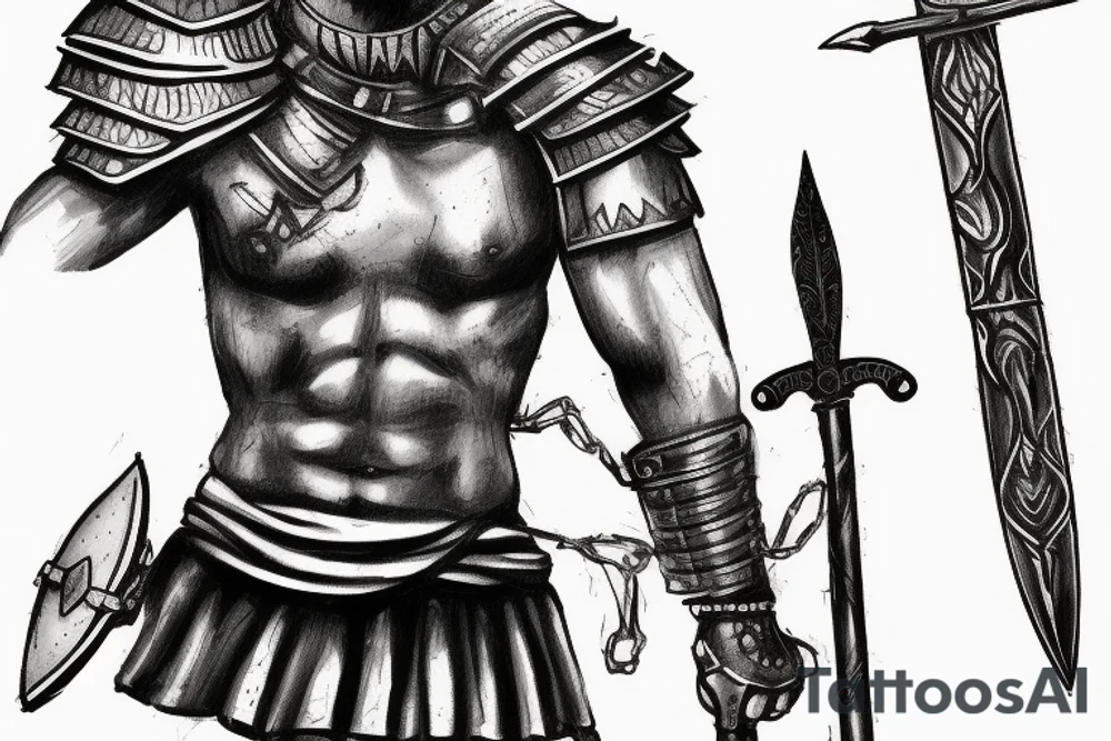 Spartan gladiator holding a sword tattoo idea
