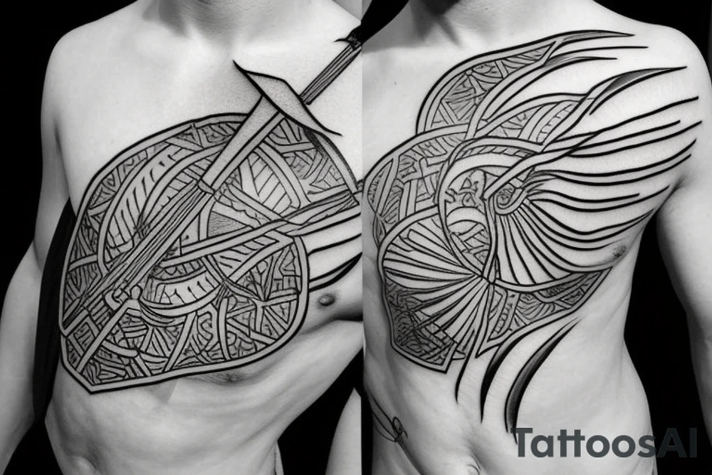fine line gladiator holding sword tattoo idea