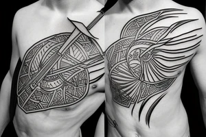 fine line gladiator holding sword tattoo idea