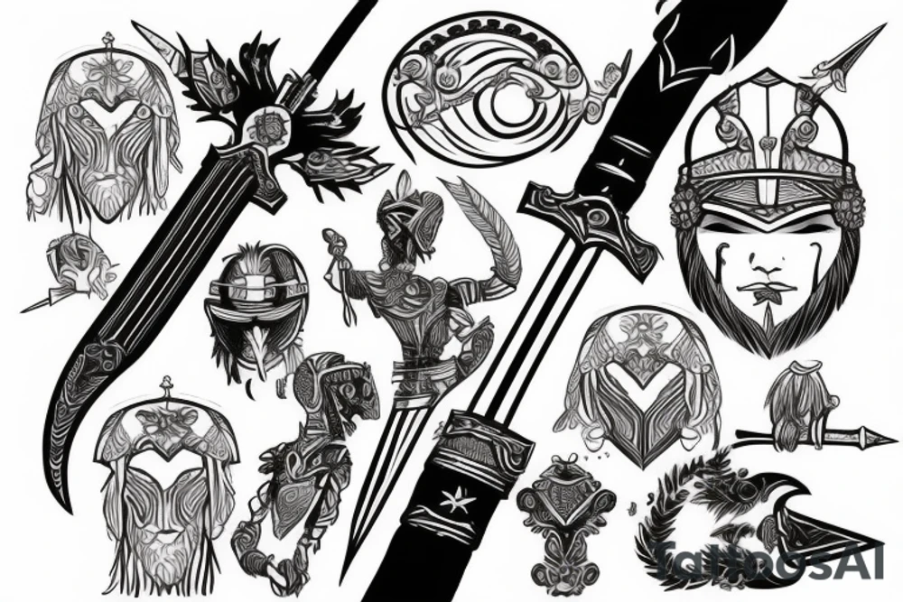 fine line gladiator holding sword tattoo idea
