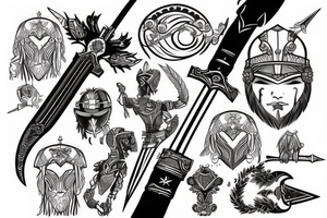 fine line gladiator holding sword tattoo idea