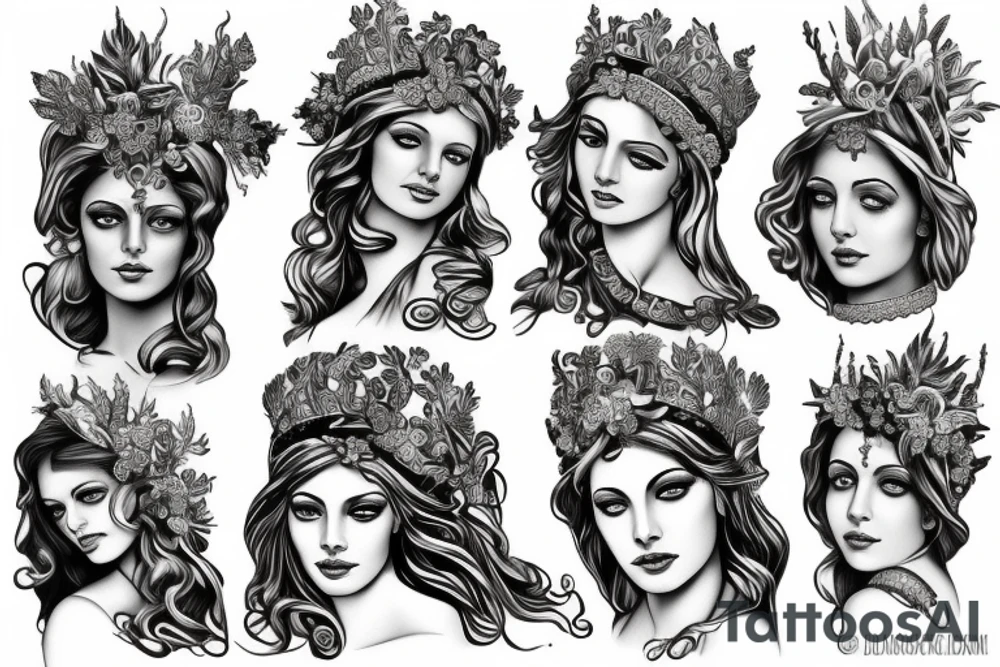 darck style hestia greek goddess tattoo idea
