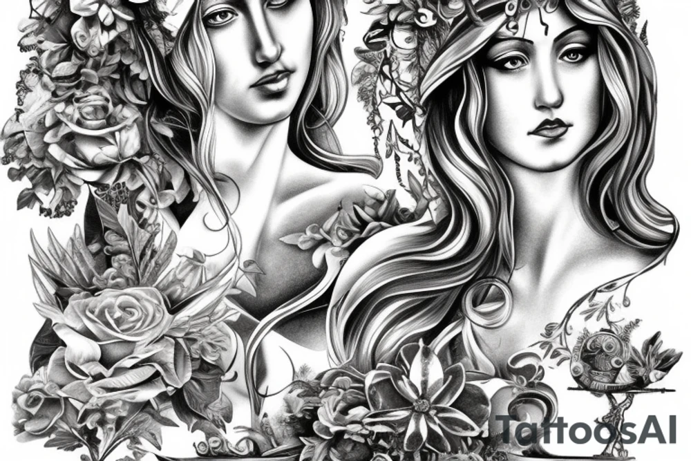 darck style hestia greek goddess tattoo idea