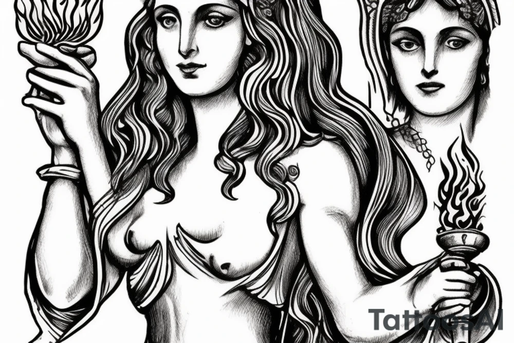 hestia greek goddess holding a flame tattoo idea