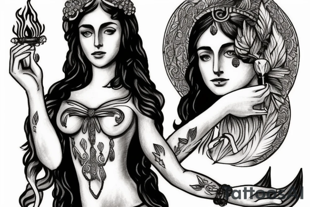 hestia greek goddess holding a flame tattoo idea