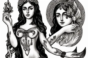 hestia greek goddess holding a flame tattoo idea