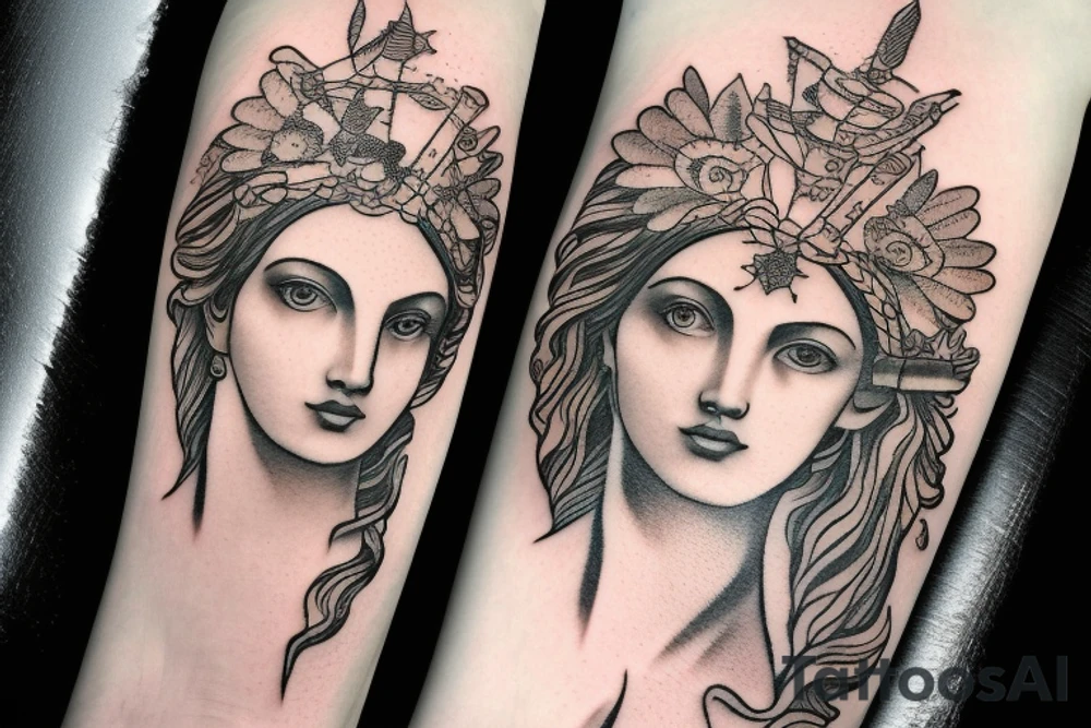 hestia greek goddess holding a flame on forearm tattoo idea