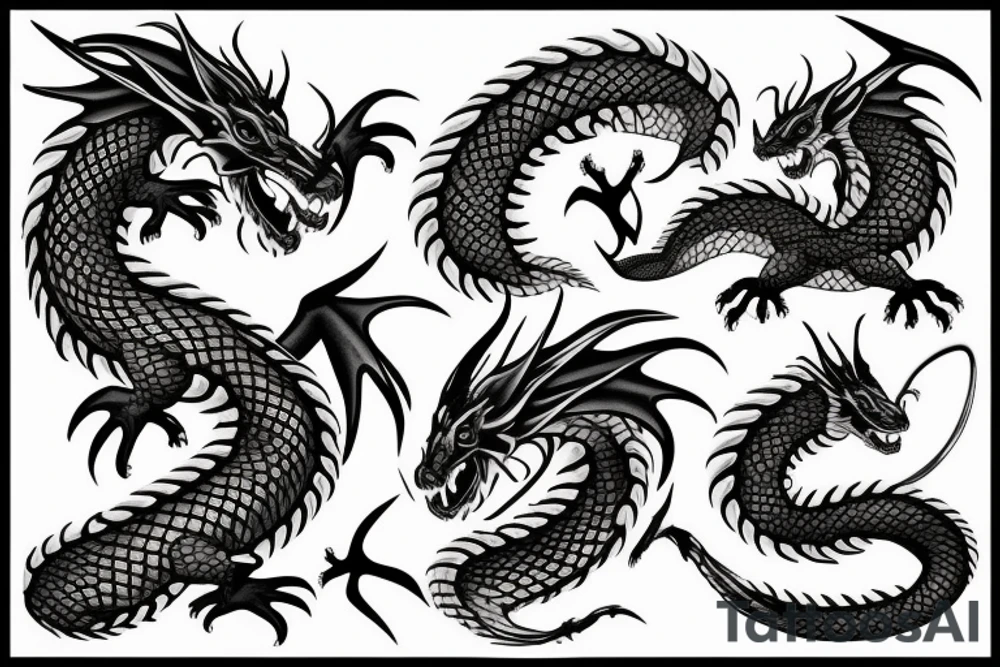 Dragons black white tattoo idea