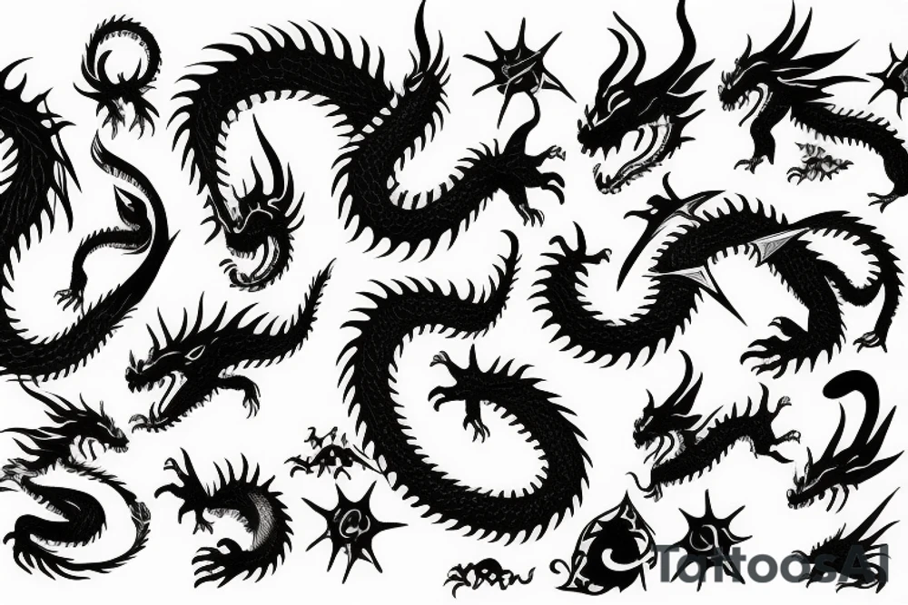 Dragons black white tattoo idea