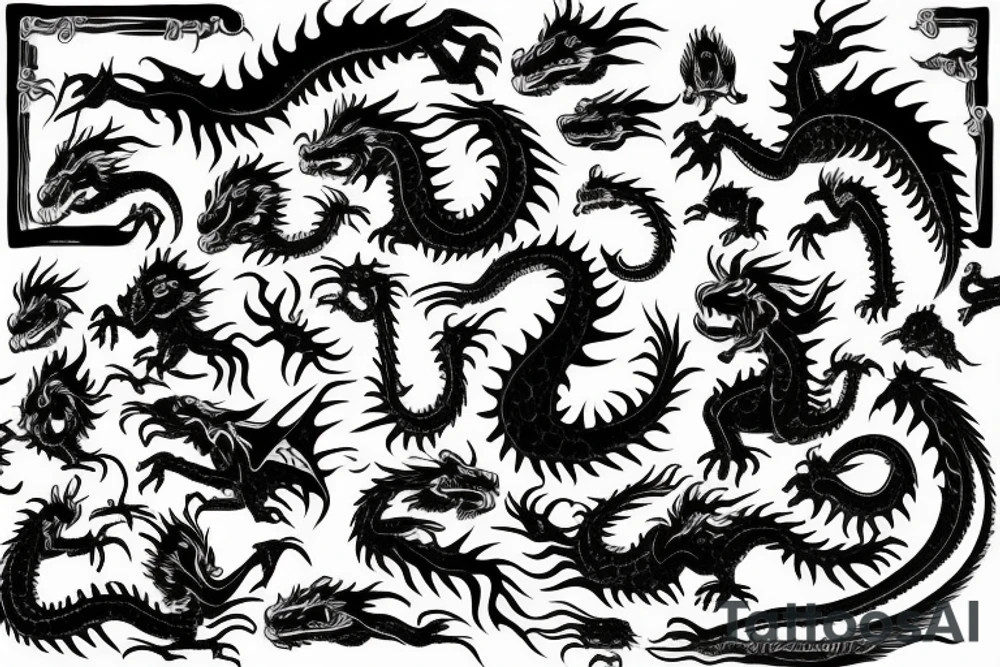 Dragons black white tattoo idea