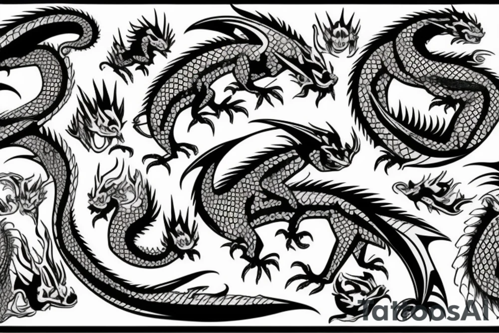 Dragons black white tattoo idea