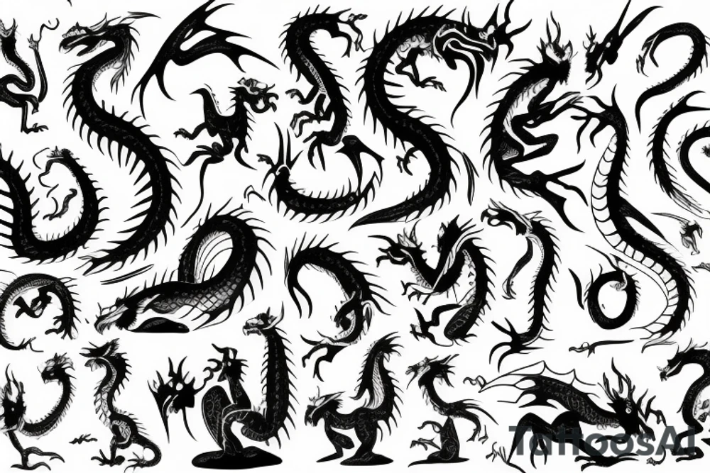 Dragons black white tattoo idea