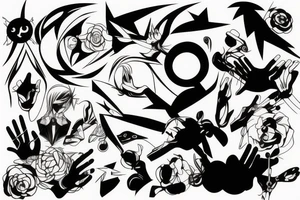 Anime minimalism all over the hand, lines, shapes tattoo idea