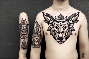 Wild boar’s head with crown on its head and church bells around its neck tattoo idea