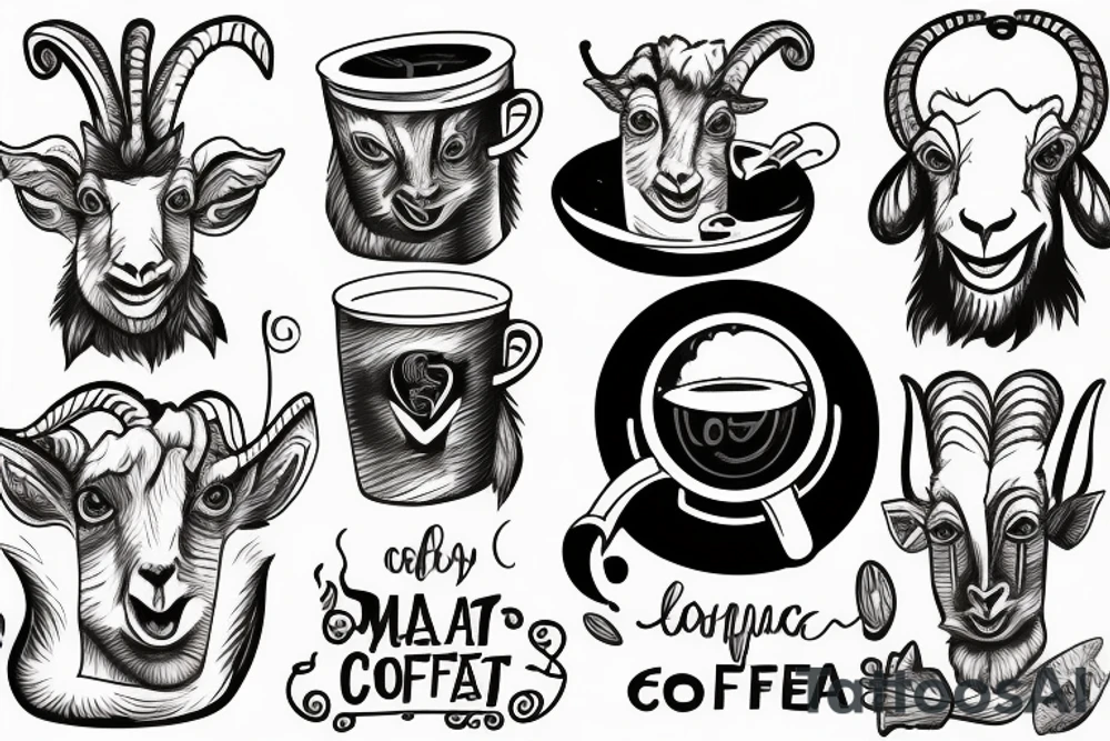 a goat-headed man drinking coffee next to a volcano tattoo idea