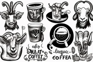 a goat-headed man drinking coffee next to a volcano tattoo idea