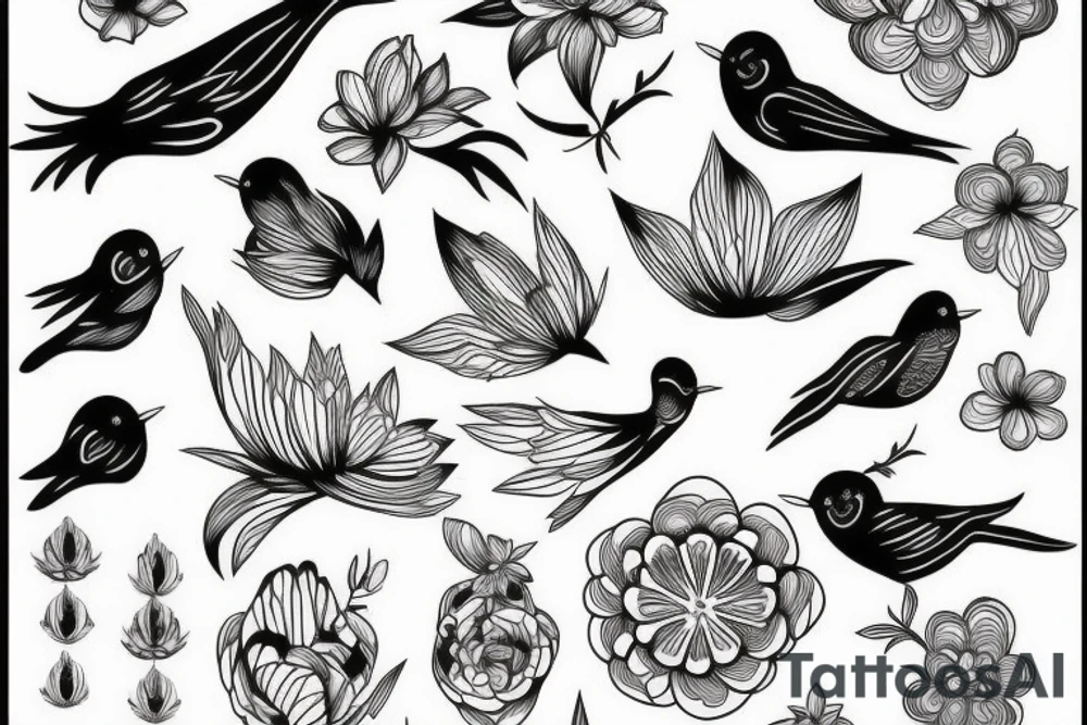 beautiful and delicate bird like a flower tattoo idea