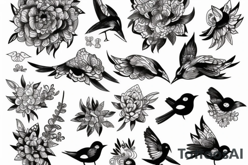 beautiful and delicate bird like a flower tattoo idea