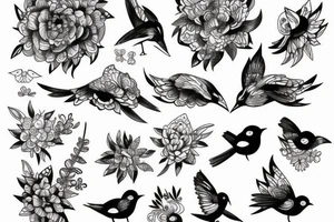 beautiful and delicate bird like a flower tattoo idea