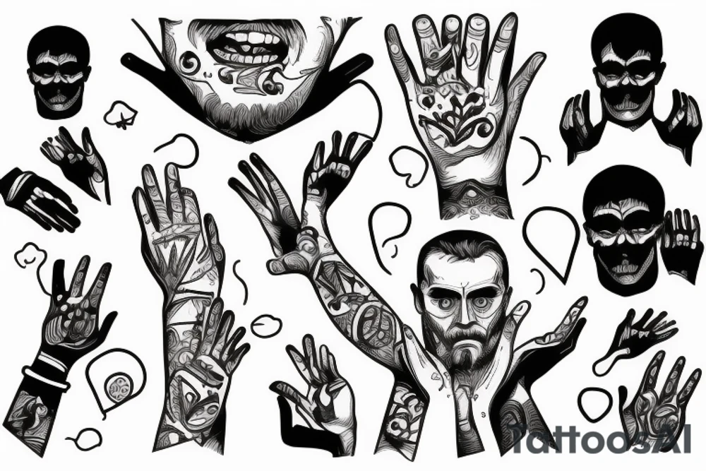 man with hands over his eyes tattoo idea