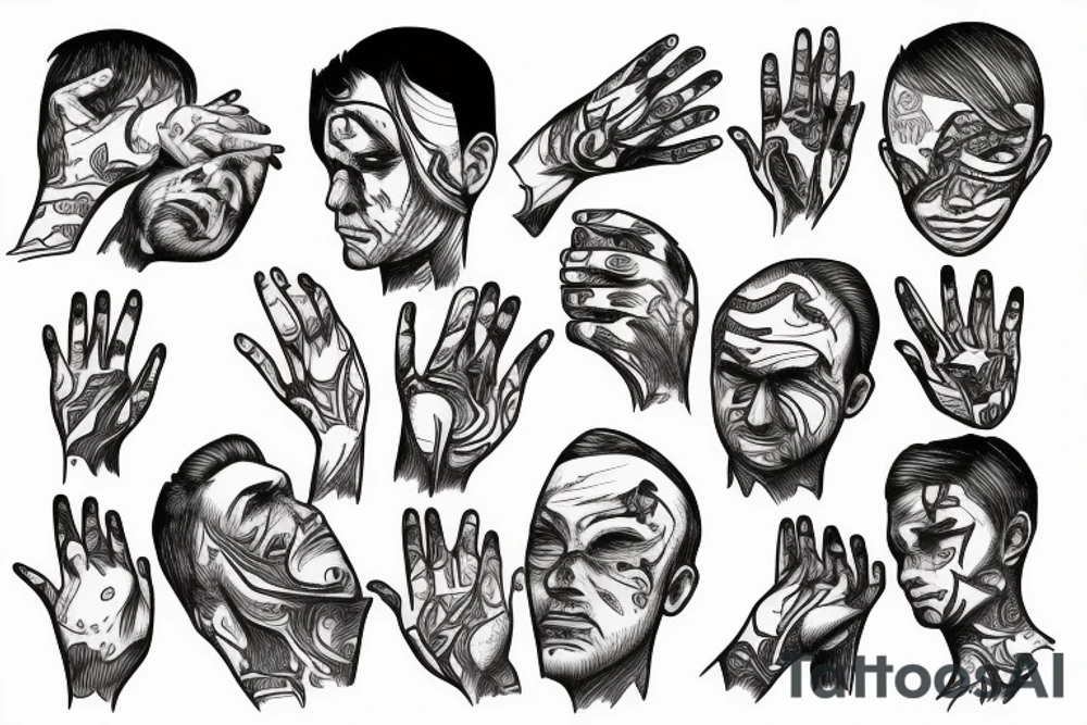 man with hands over his eyes tattoo idea