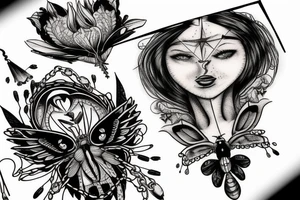 different eyes with chains and bugs tattoo idea
