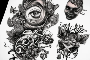 different eyes with chains and bugs tattoo idea