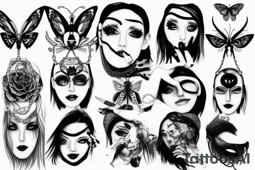 different eyes with chains and bugs tattoo idea