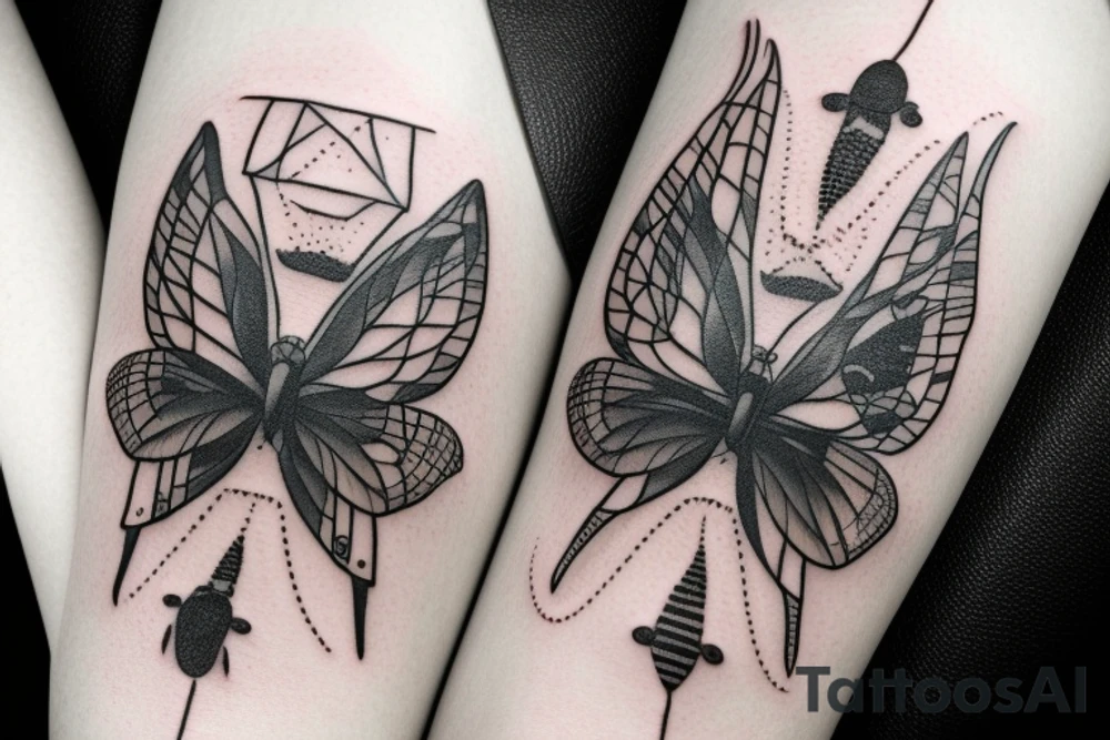 different eyes with chains and bugs tattoo idea