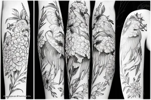 beautiful and delicate bird like a flower in Miazaki style tattoo idea