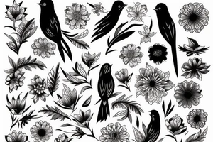 beautiful and delicate bird like a flower in Miazaki style tattoo idea