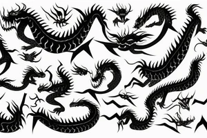 Long dragon with oni masks tattoo idea