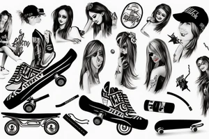skater girl ride with cigaret and beer tattoo idea
